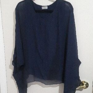 Elegant Navy Blue Women's Tank with Attached Silk Overblouse